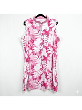 ACEGOLFS Botanical Floral Golf Dress XXL Pink White Sleeveless Quarter Zip NWT